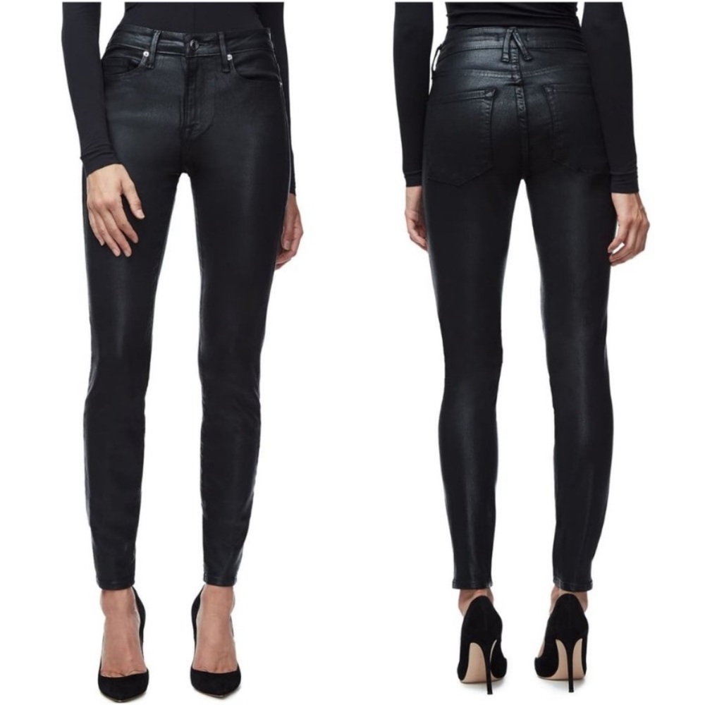 Good American Good Legs Classic Coated Waxed Jeans in Black